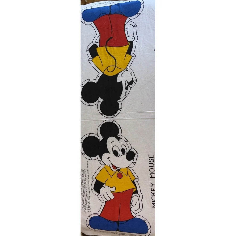 Vintage Mickey Mouse Fabric Panel Walt Disney Cut Sew Pillow Doll Yellow Red Blu